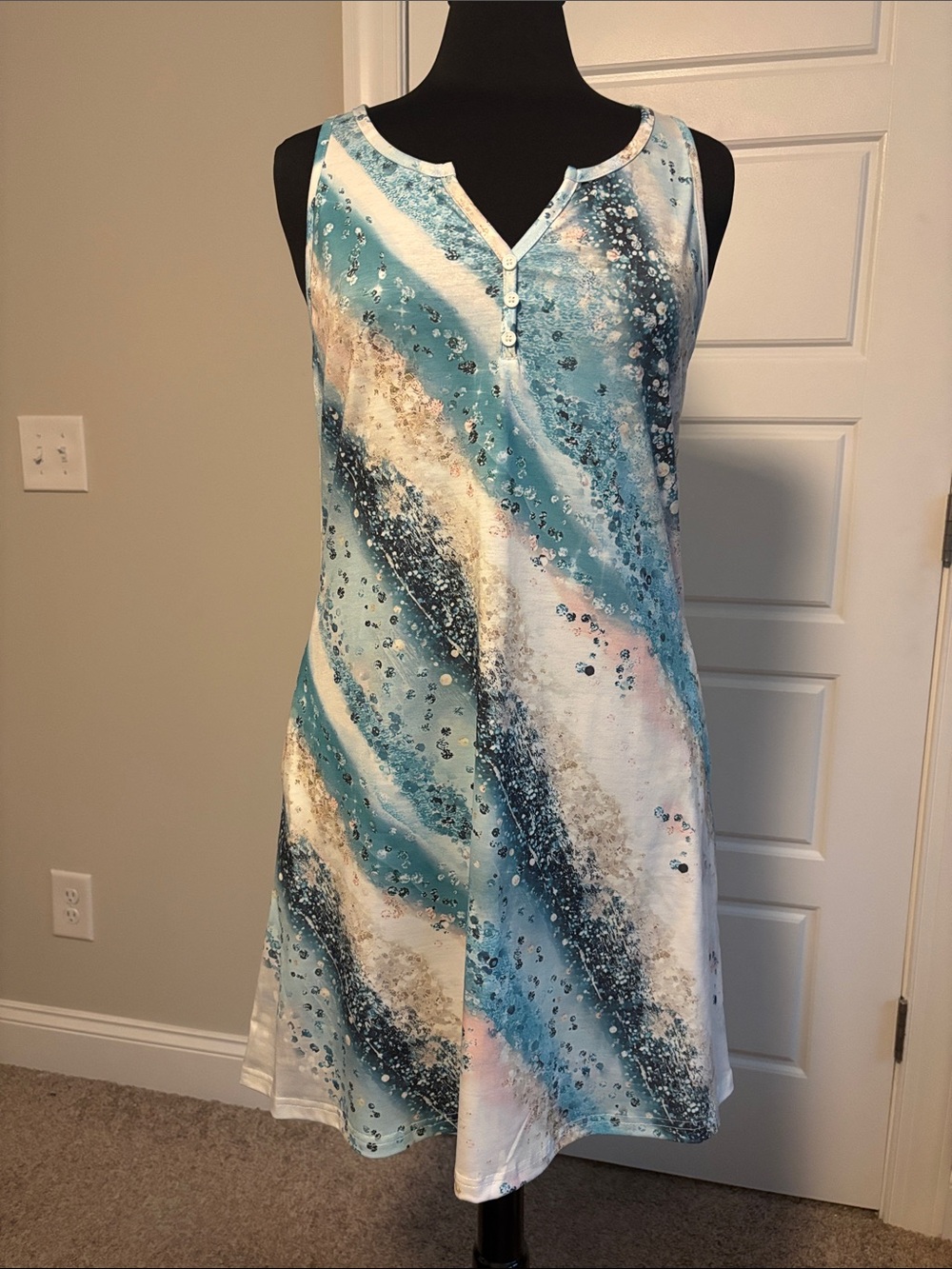 Sleeveless Aqua Marble Diagonal print  Dress